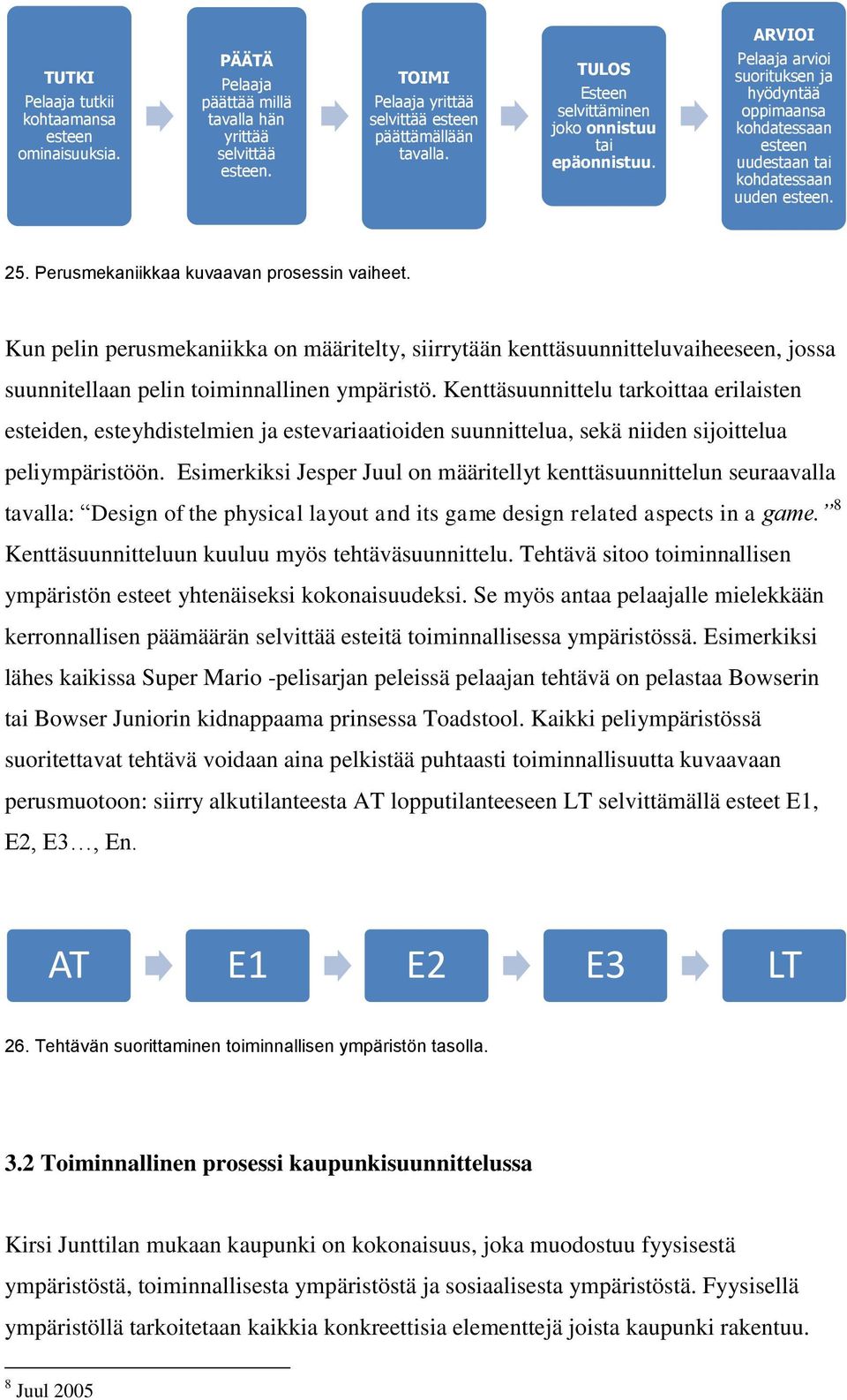 Perusmekaniikkaa kuvaavan prosessin vaiheet. Kun pelin perusmekaniikka on määritelty, siirrytään kenttäsuunnitteluvaiheeseen, jossa suunnitellaan pelin toiminnallinen ympäristö.