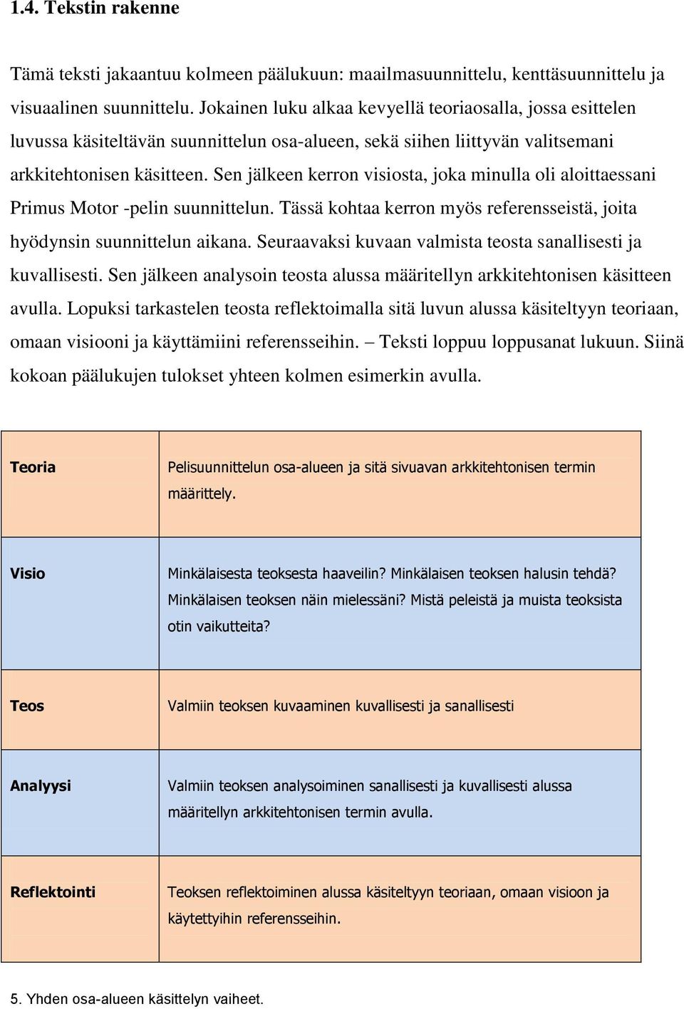 Sen jälkeen kerron visiosta, joka minulla oli aloittaessani Primus Motor -pelin suunnittelun. Tässä kohtaa kerron myös referensseistä, joita hyödynsin suunnittelun aikana.