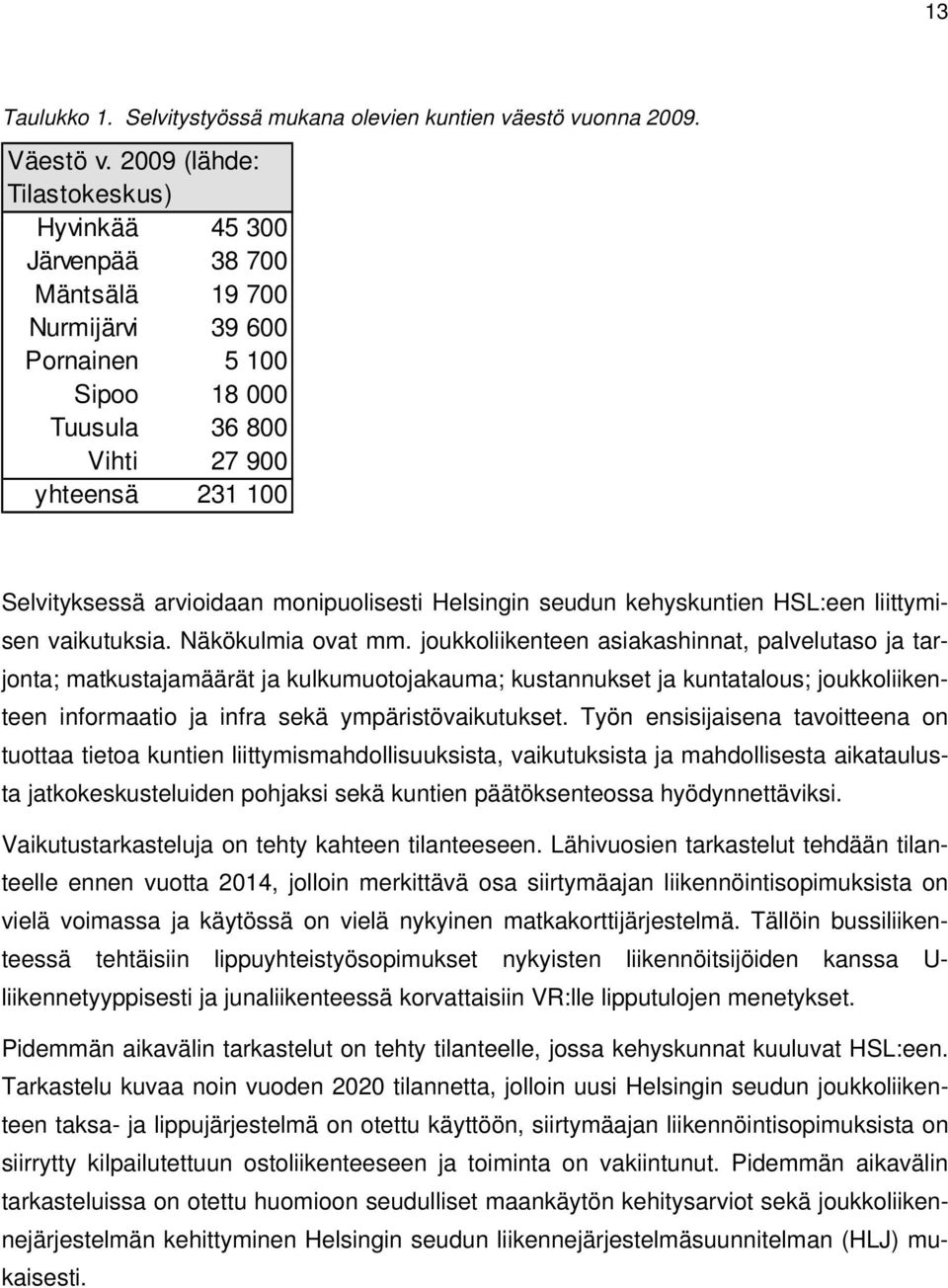 monipuolisesti Helsingin seudun kehyskuntien HSL:een liittymisen vaikutuksia. Näkökulmia ovat mm.