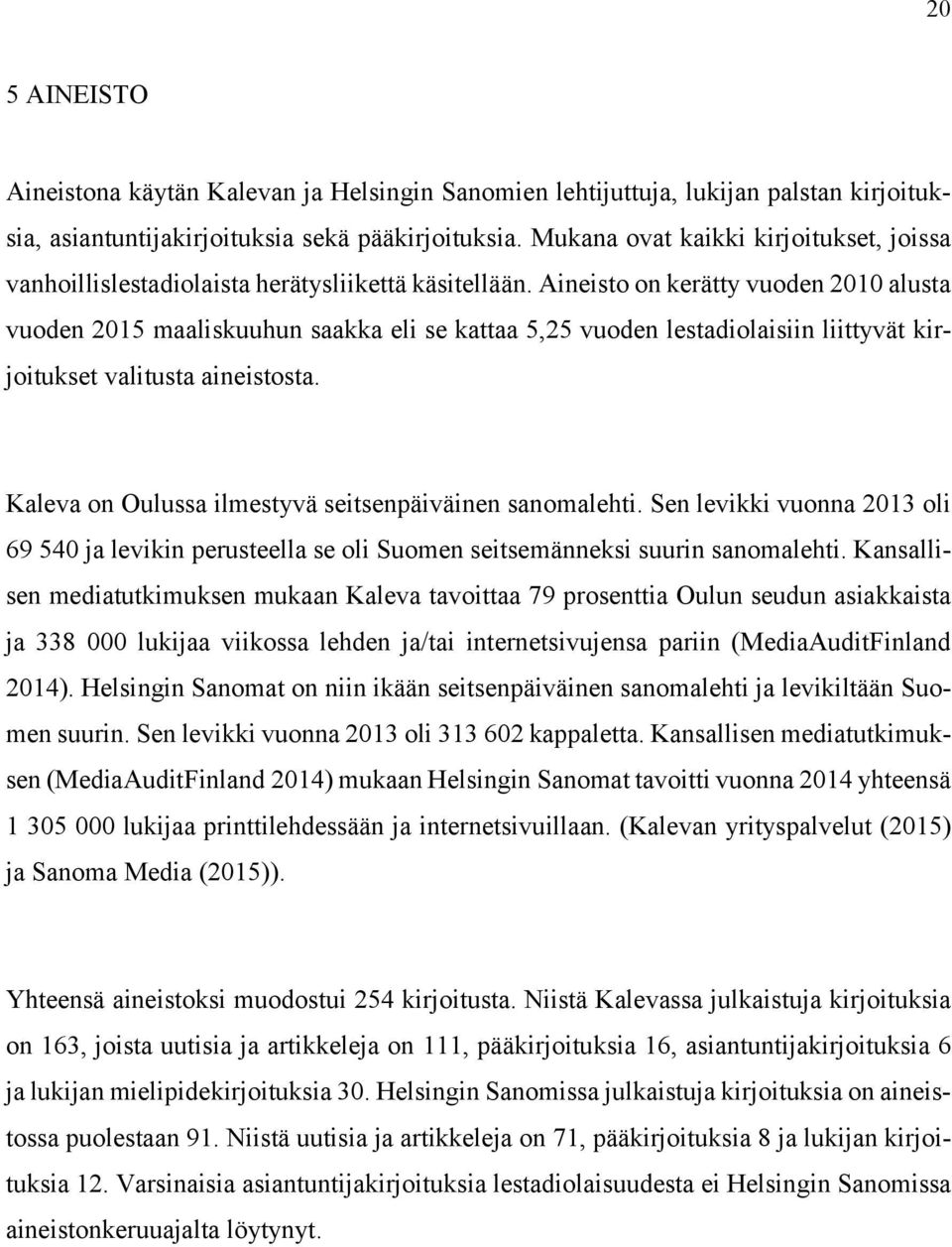 Aineisto on kerätty vuoden 2010 alusta vuoden 2015 maaliskuuhun saakka eli se kattaa 5,25 vuoden lestadiolaisiin liittyvät kirjoitukset valitusta aineistosta.