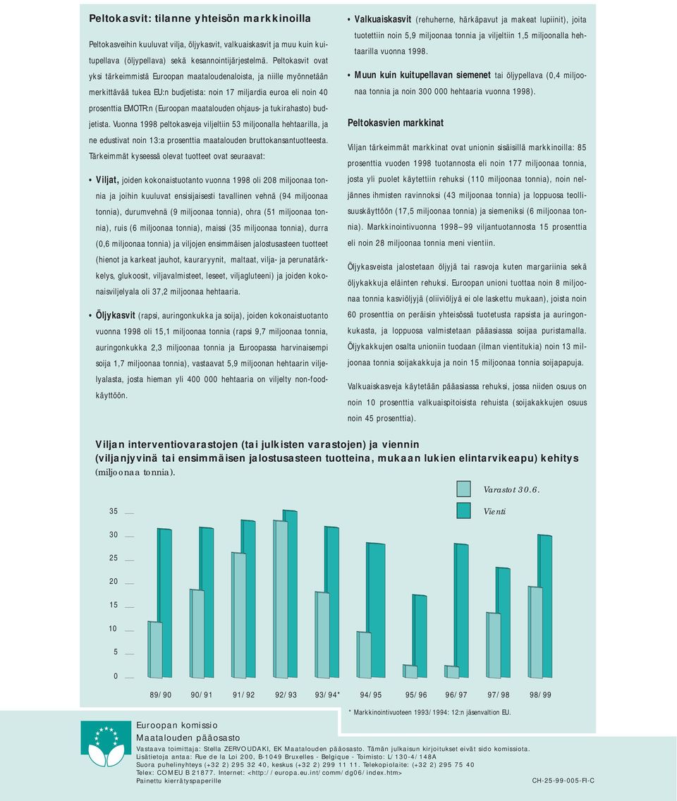 ohjaus- ja tukirahasto) budjetista. Vuonna 1998 peltokasveja viljeltiin 53 miljoonalla hehtaarilla, ja ne edustivat noin 13:a prosenttia maatalouden bruttokansantuotteesta.