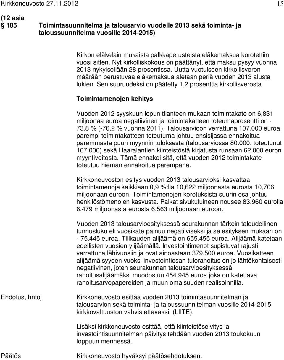 sitten. Nyt kirkolliskokous on päättänyt, että maksu pysyy vuonna 2013 nykyisellään 28 prosentissa.