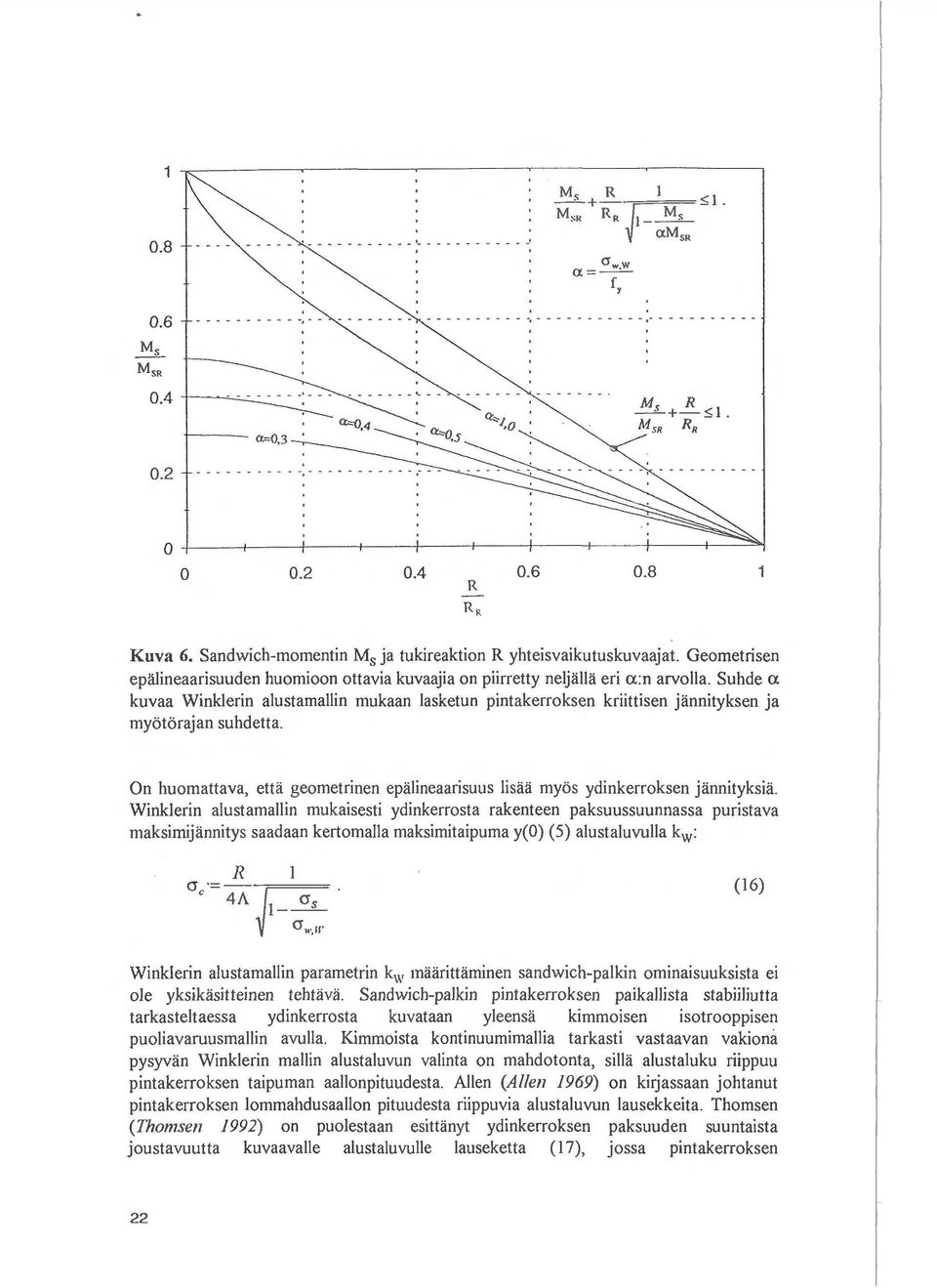 Suhde a kuvaa Winklerin alustamallin mukaan lasketun pintakerroksen kriittisen jannityksen ja mybtorajan suhdetta. On huomattava, etta geometrinen epalineaarisuus lisaa myos ydinkerroksen jannityksia.