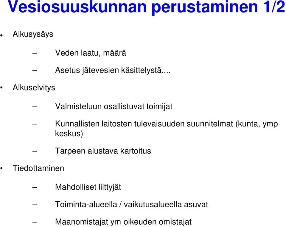 .. Valmisteluun osallistuvat toimijat Tiedottaminen Kunnallisten laitosten tulevaisuuden