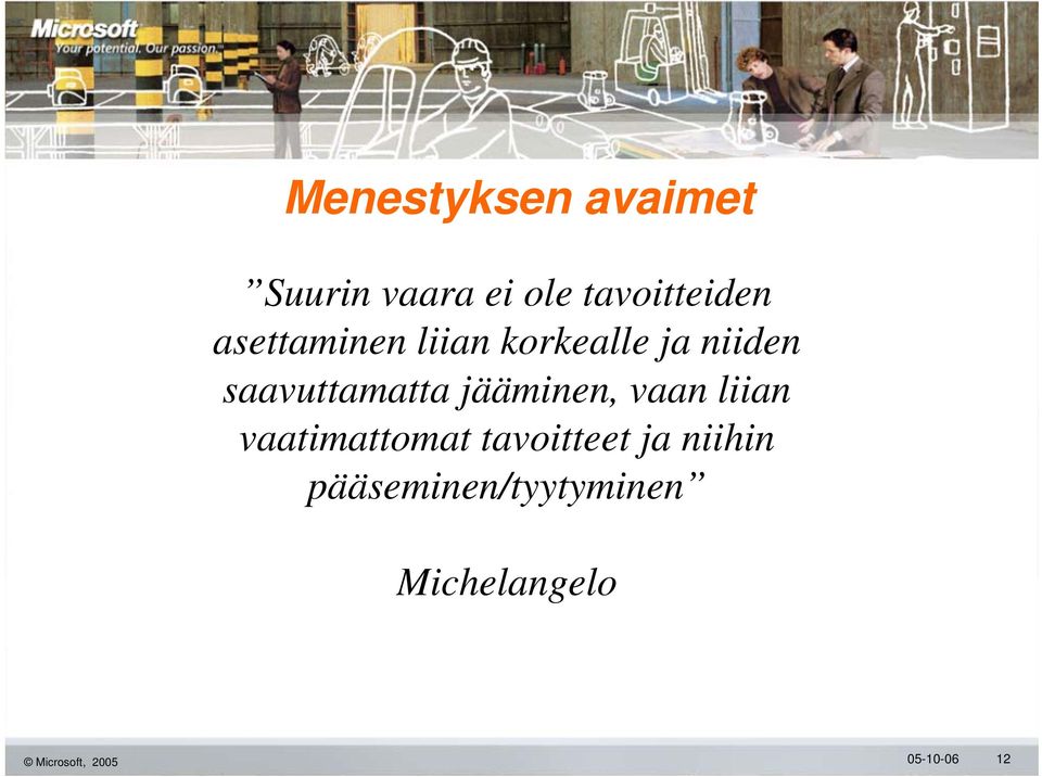 jääminen, vaan liian vaatimattomat tavoitteet ja niihin