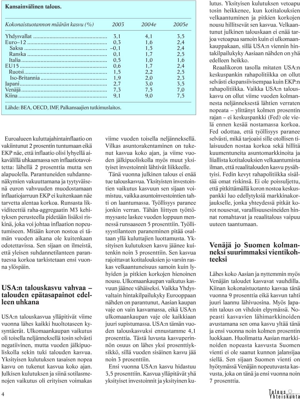 Runsasta likviditeettiä raha-aggregaatin M3 kehityksen perusteella pidetään lisäksi riskinä, joka voi johtaa inflaation nopeutumiseen.