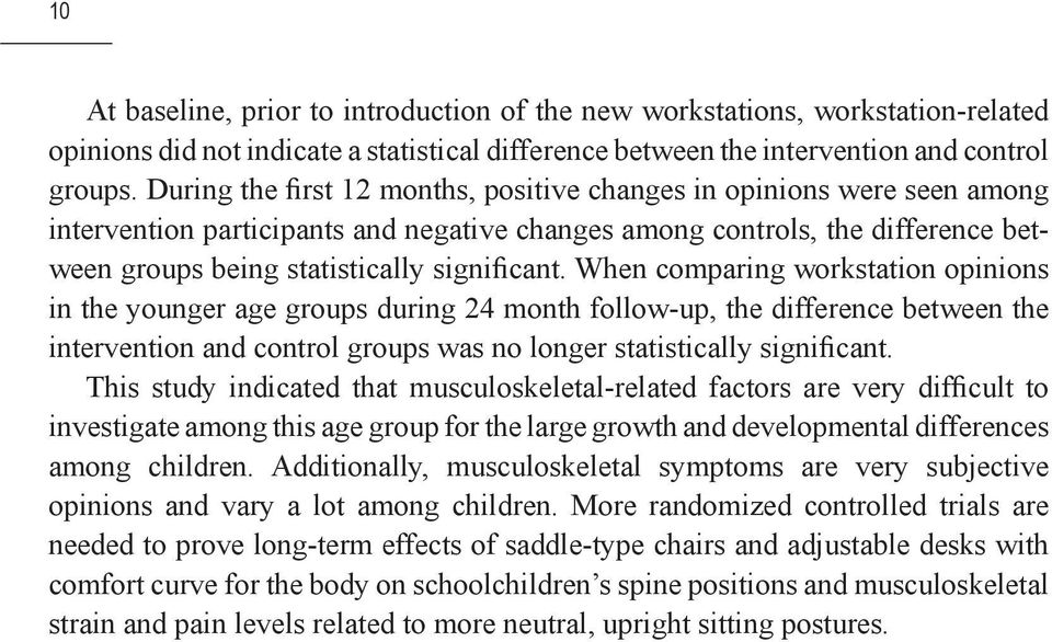 When comparing workstation opinions in the younger age groups during 24 month follow-up, the difference between the intervention and control groups was no longer statistically significant.