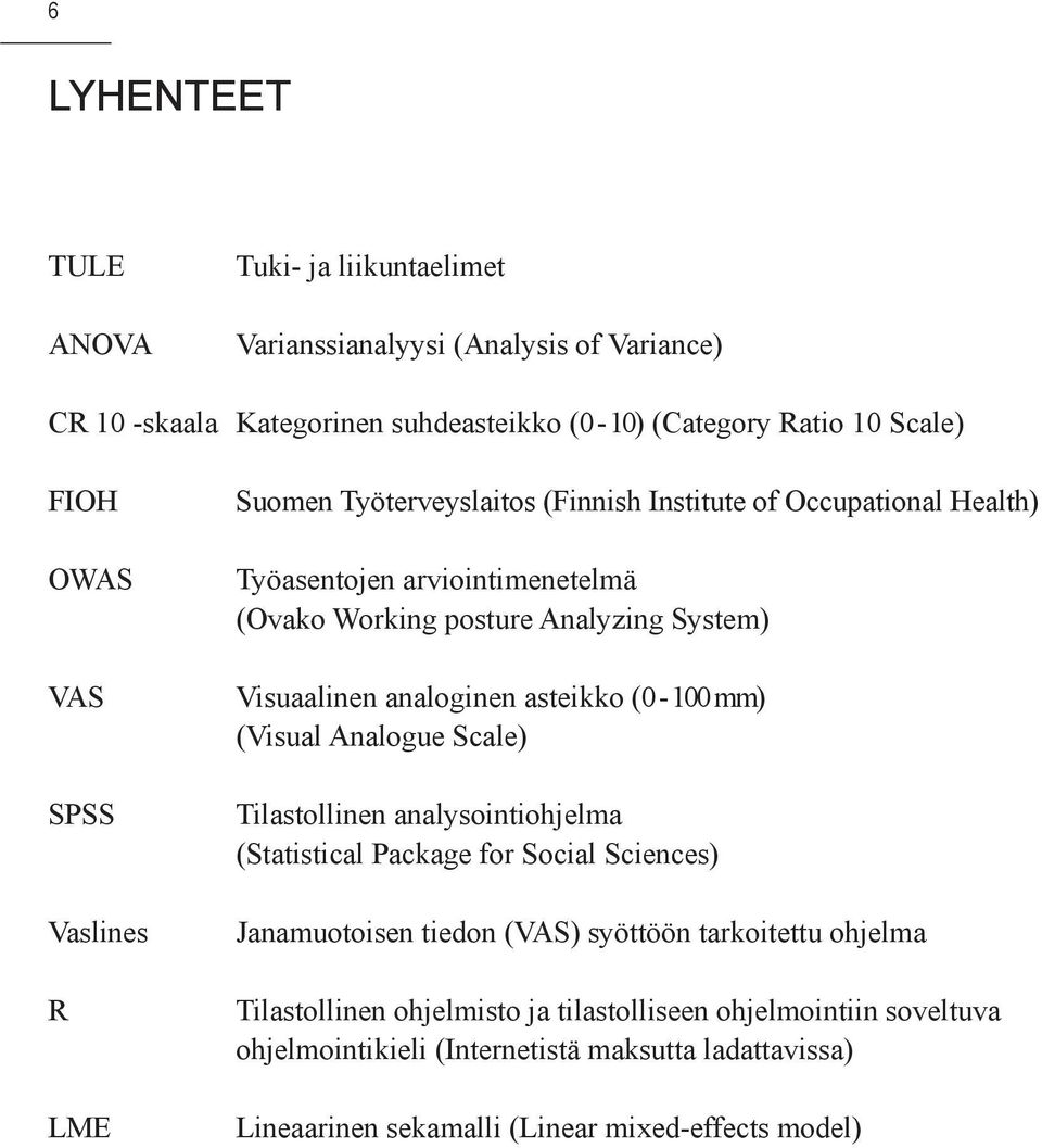 analoginen asteikko (0-100 mm) (Visual Analogue Scale) Tilastollinen analysointiohjelma (Statistical Package for Social Sciences) Janamuotoisen tiedon (VAS) syöttöön