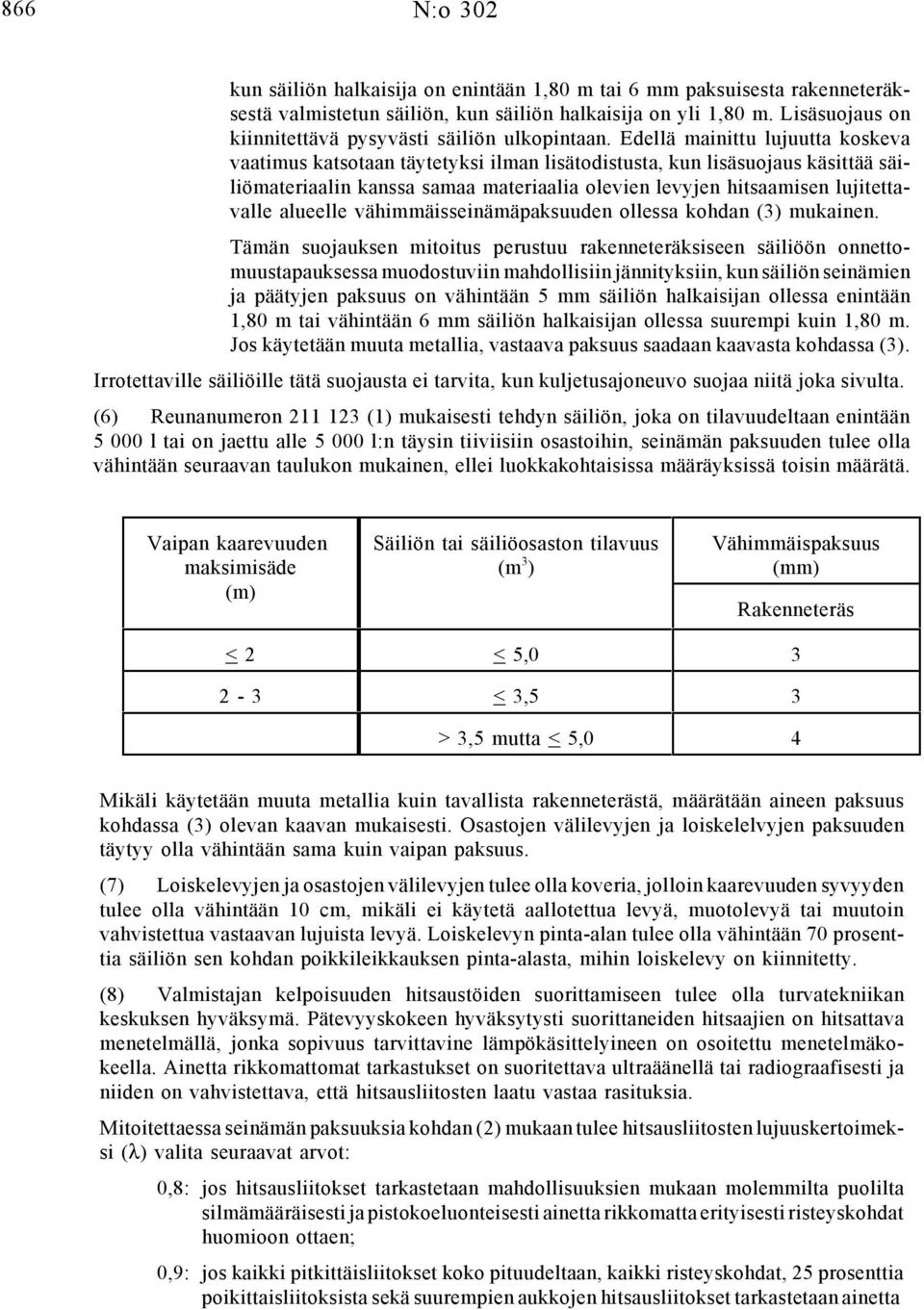 Edellä mainittu lujuutta koskeva vaatimus katsotaan täytetyksi ilman lisätodistusta, kun lisäsuojaus käsittää säiliömateriaalin kanssa samaa materiaalia olevien levyjen hitsaamisen lujitettavalle