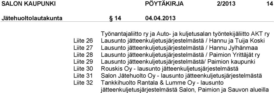 jätteenkuljetusjärjestelmästä / Hannu ja Tuija Koski Lausunto jätteenkuljetusjärjestelmästä / Hannu Jylhänmaa Lausunto jätteenkuljetusjärjestelmästä / Paimion