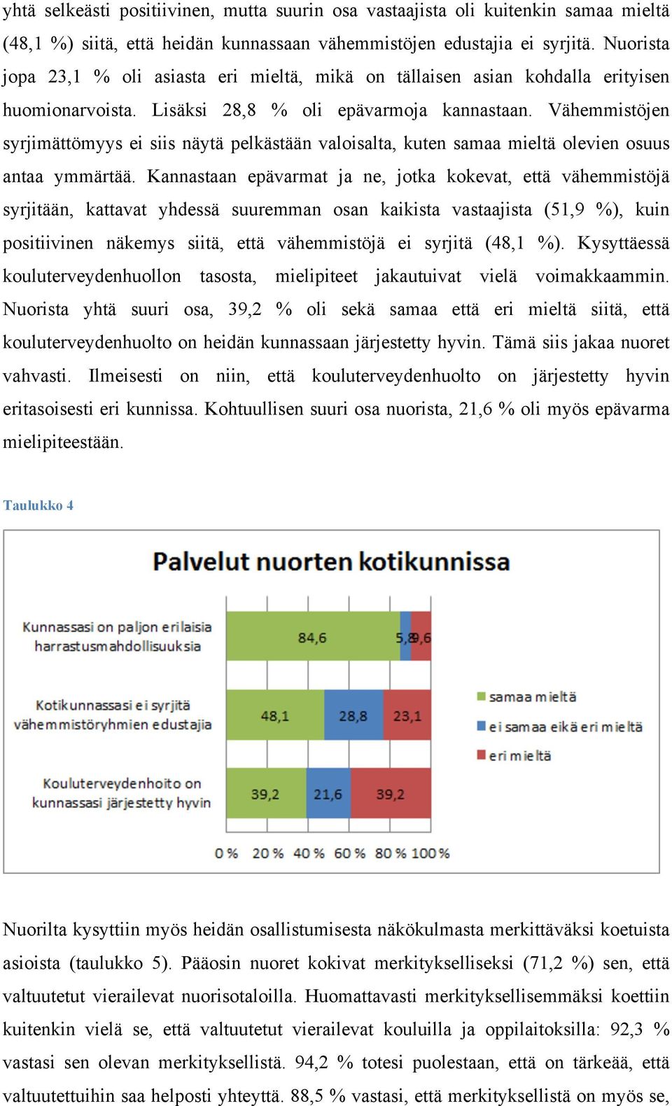 Vähemmistöjen syrjimättömyys ei siis näytä pelkästään valoisalta, kuten samaa mieltä olevien osuus antaa ymmärtää.