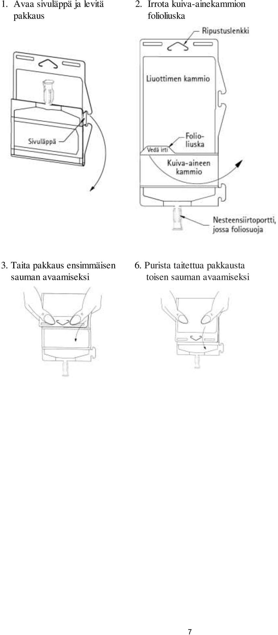 Taita pakkaus ensimmäisen sauman avaamiseksi