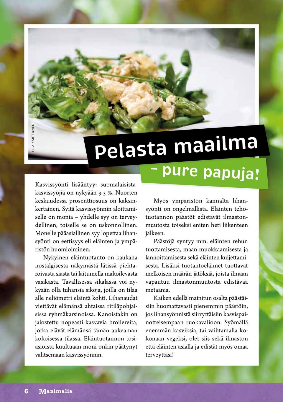 Monelle pääasiallinen syy lopettaa lihansyönti on eettisyys eli eläinten ja ympäristön huomioiminen.