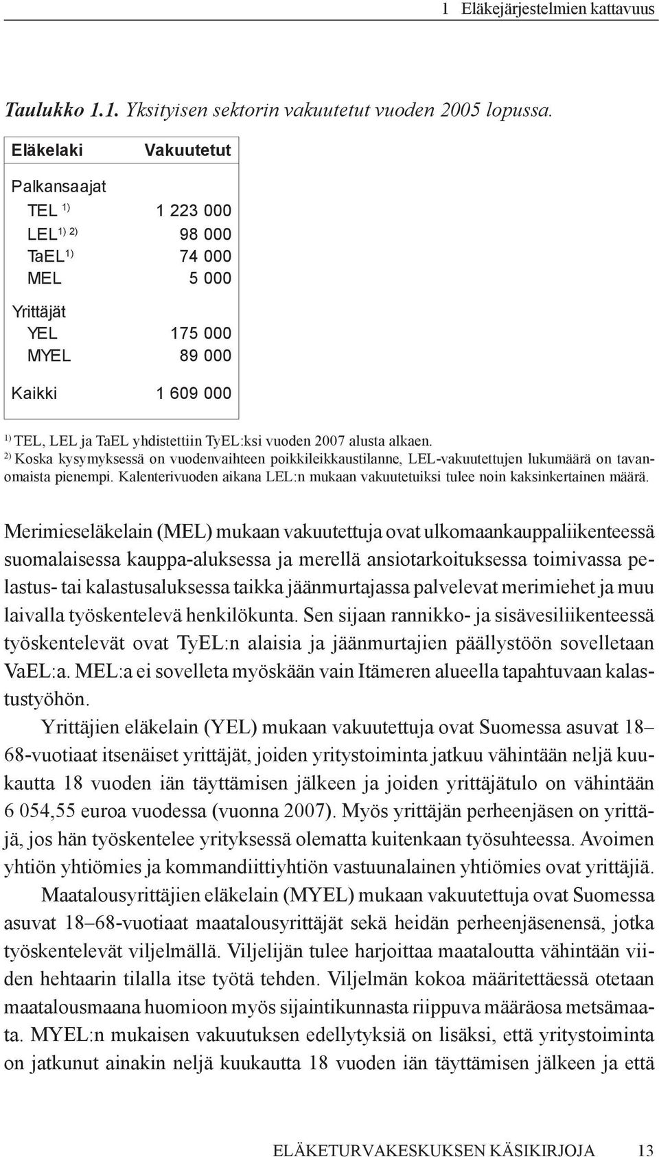 2007 alusta alkaen. 2) Koska kysymyksessä on vuodenvaihteen poikkileikkaustilanne, LEL-vakuutettujen lukumäärä on tavanomaista pienempi.