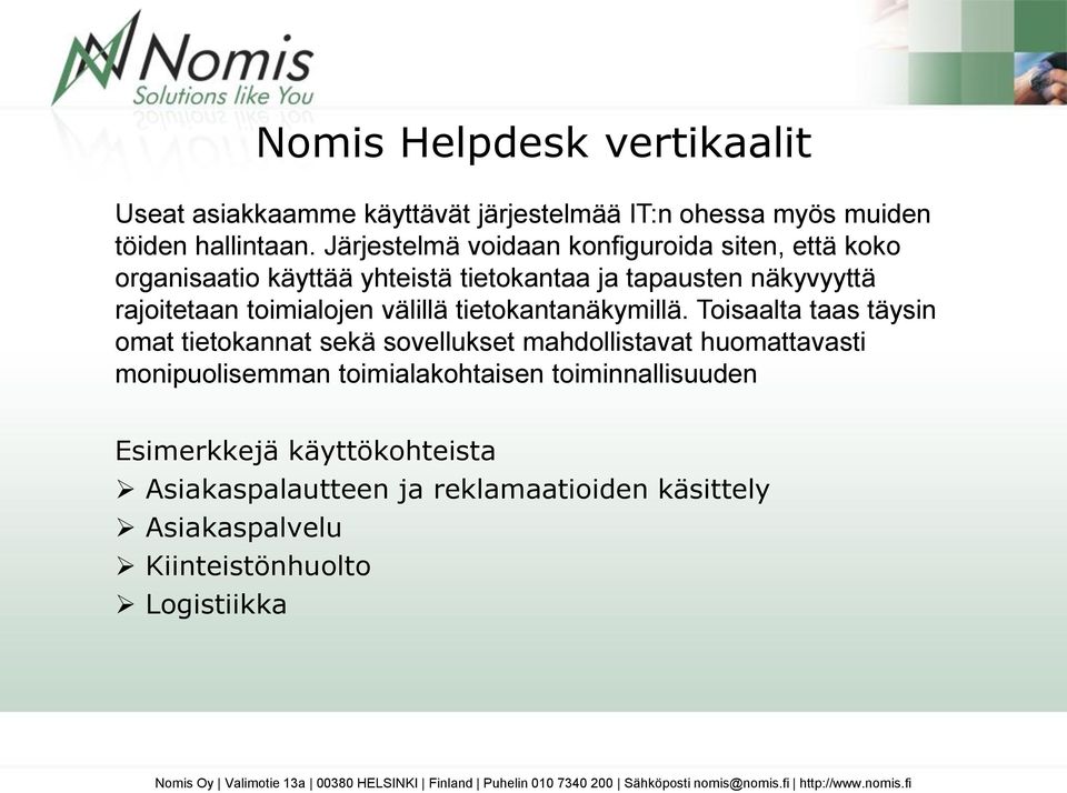 toimialojen välillä tietokantanäkymillä.