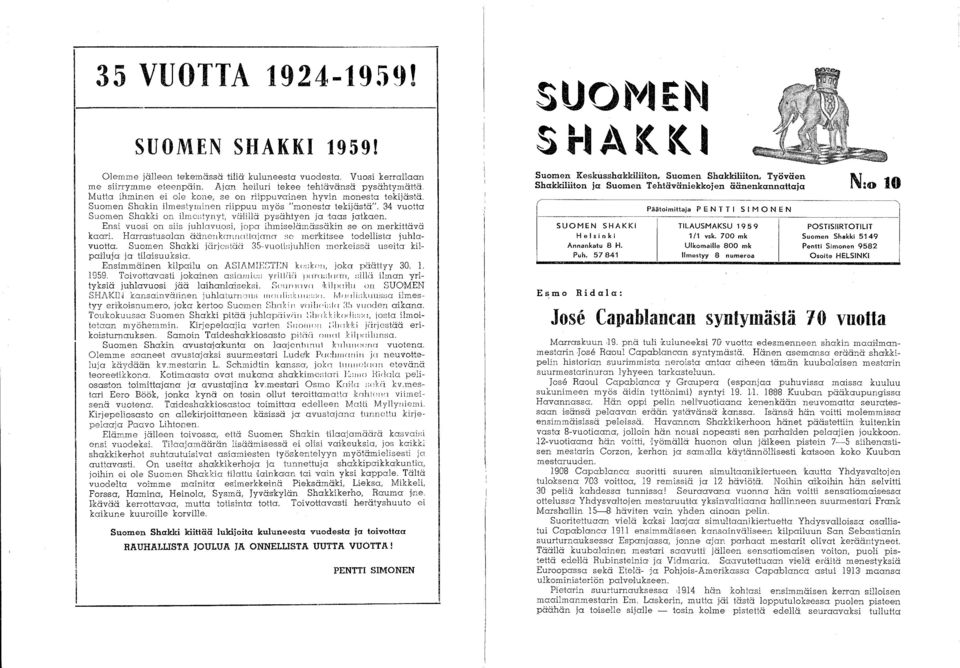 34 vuatta Suamen Shakki an ilmol;tynyt, vähllä pysähtyen ja taas jatka.en. Ensi vuosi on siis juhlovuosi, jopa ihmiselämässäkin s e an merkittävä kaari.