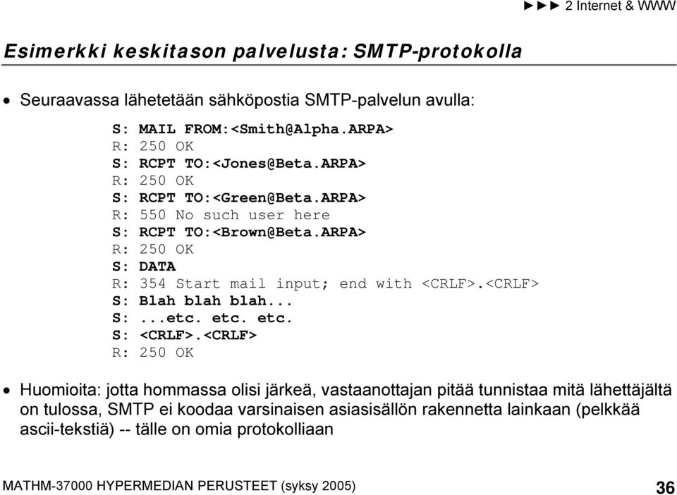 ARPA> R: 250 OK S: DATA R: 354 Start mail input; end with <CRLF>.<CRLF> S: Blah blah blah... S:...etc. etc. etc. S: <CRLF>.