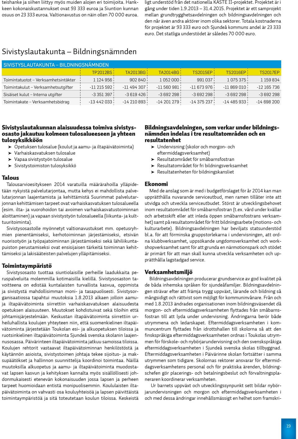 2013 ändrades organisationen inom bildningsväsendet då morgon- och eftermiddagsverksamheten flyttades från småbarnsfostran till att lyda under undervisning.