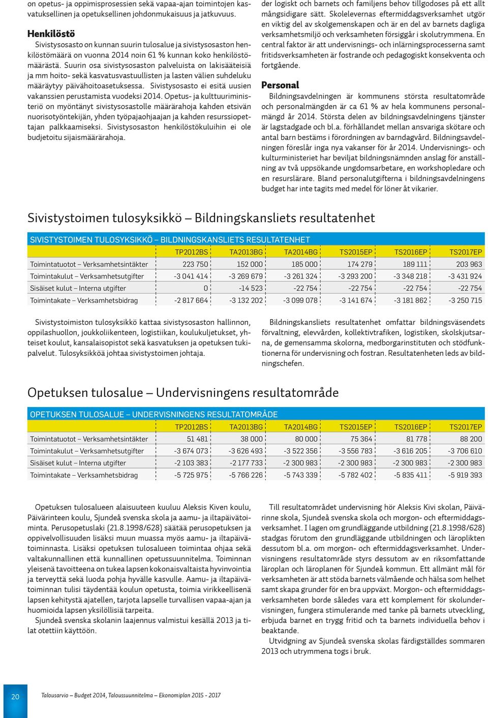 Suurin osa sivistysosaston palveluista on lakisääteisiä ja mm hoito- sekä kasvatusvastuullisten ja lasten välien suhdeluku määräytyy päivähoitoasetuksessa.