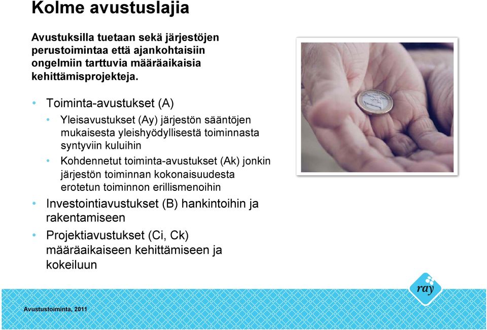 Toiminta-avustukset (A) Yleisavustukset (Ay) järjestön sääntöjen mukaisesta yleishyödyllisestä toiminnasta syntyviin kuluihin