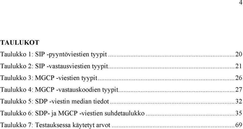 ..26 Taulukko 4: MGCP -vastauskoodien tyypit.