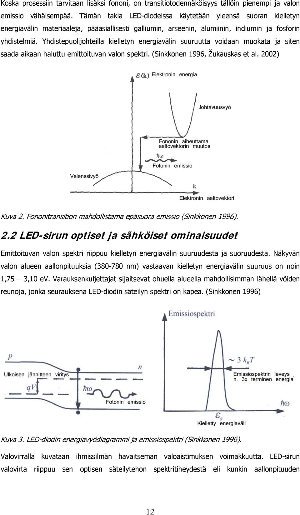 Yhdistepuolijohteilla kielletyn energiavälin suuruutta voidaan muokata ja siten saada aikaan haluttu emittoituvan valon spektri. (Sinkkonen 1996, Žukauskas et al. 2002) Kuva 2.