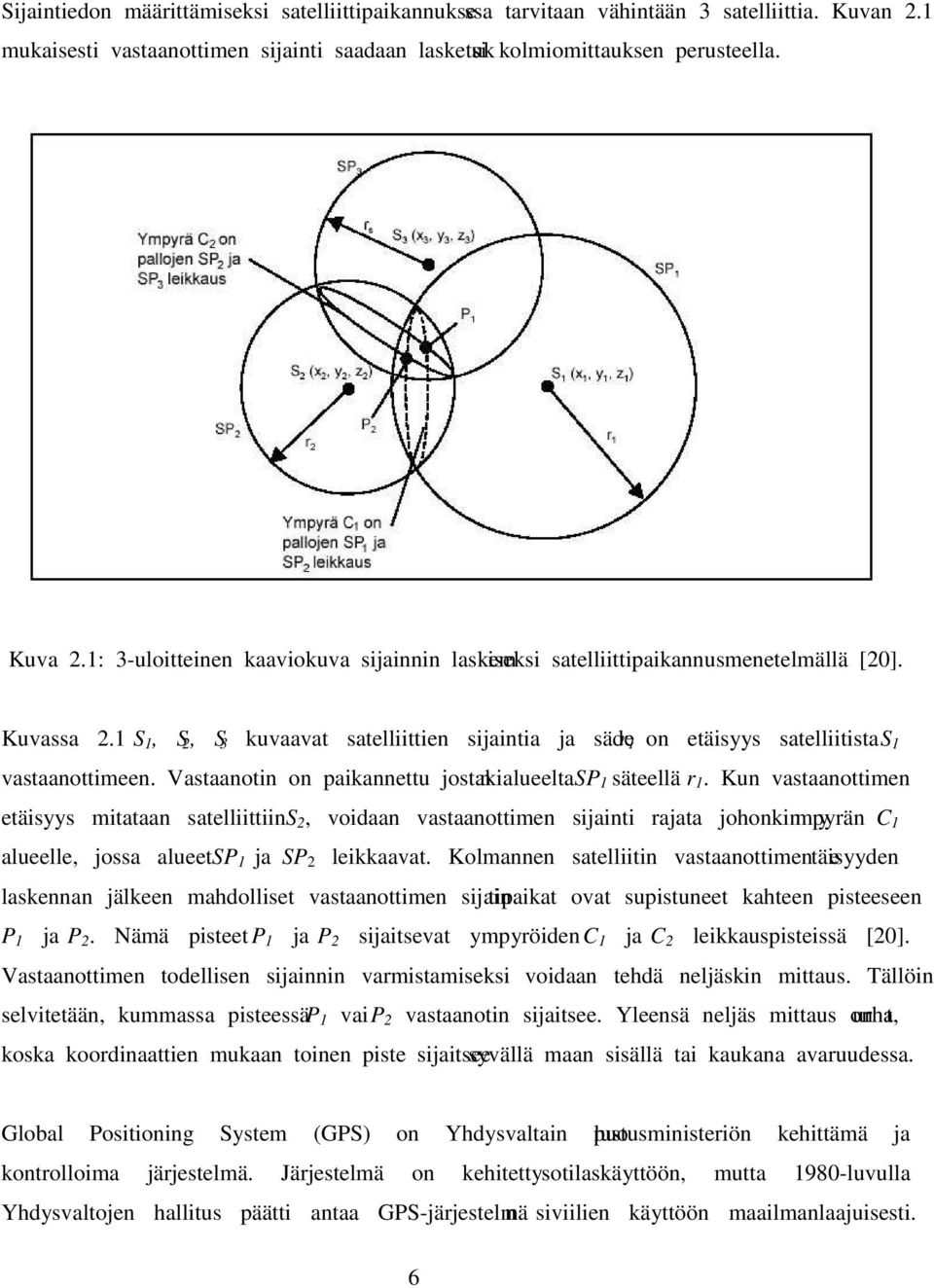 1 S 1, S 2, S 3 kuvaavat satelliittien sijaintia ja säde r 1 on etäisyys satelliitista S 1 vastaanottimeen. Vastaanotin on paikannettu jostakin alueelta SP 1 säteellä r 1.