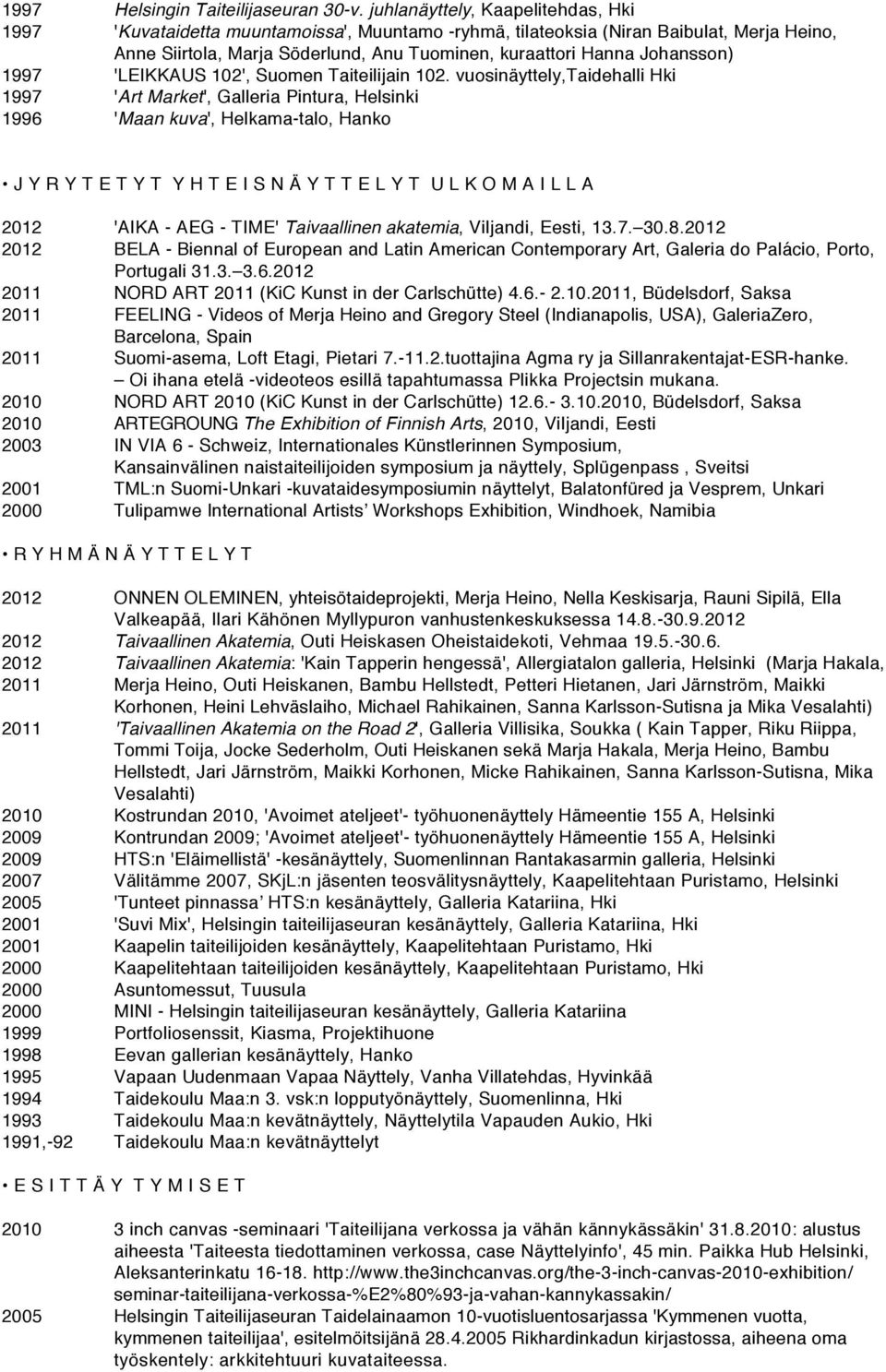 Johansson) 1997 'LEIKKAUS 102', Suomen Taiteilijain 102.