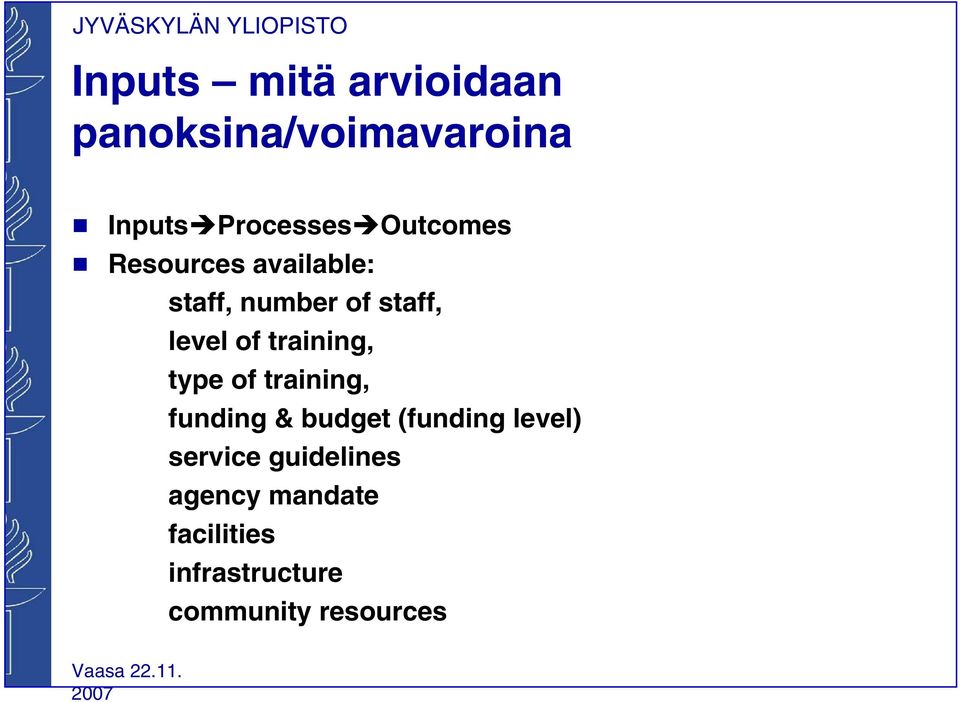 training, type of training, funding & budget (funding level)