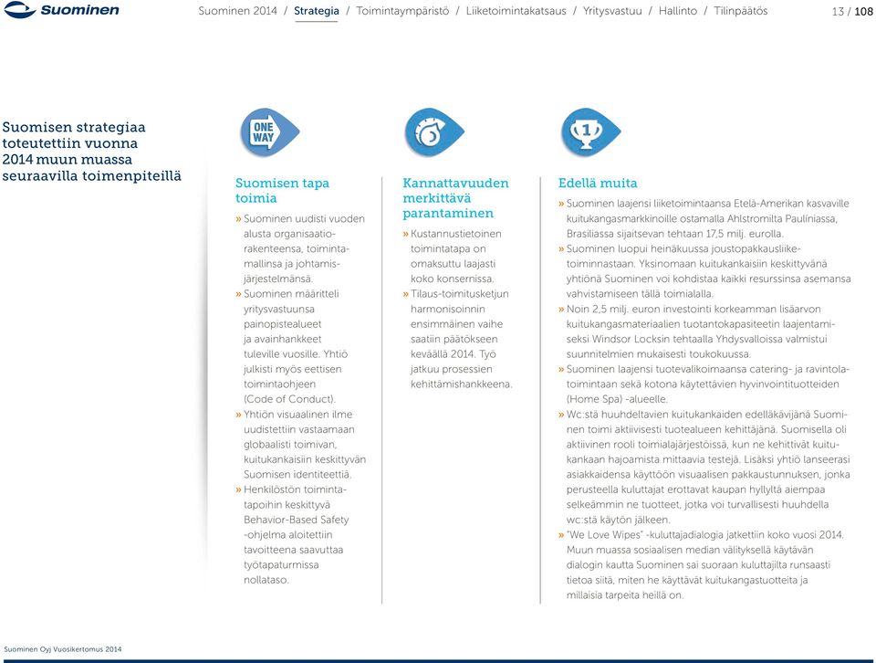 » Yhtiön visuaalinen ilme uudistettiin vastaamaan globaalisti toimivan, kuitukankaisiin keskittyvän Suomisen identiteettiä.