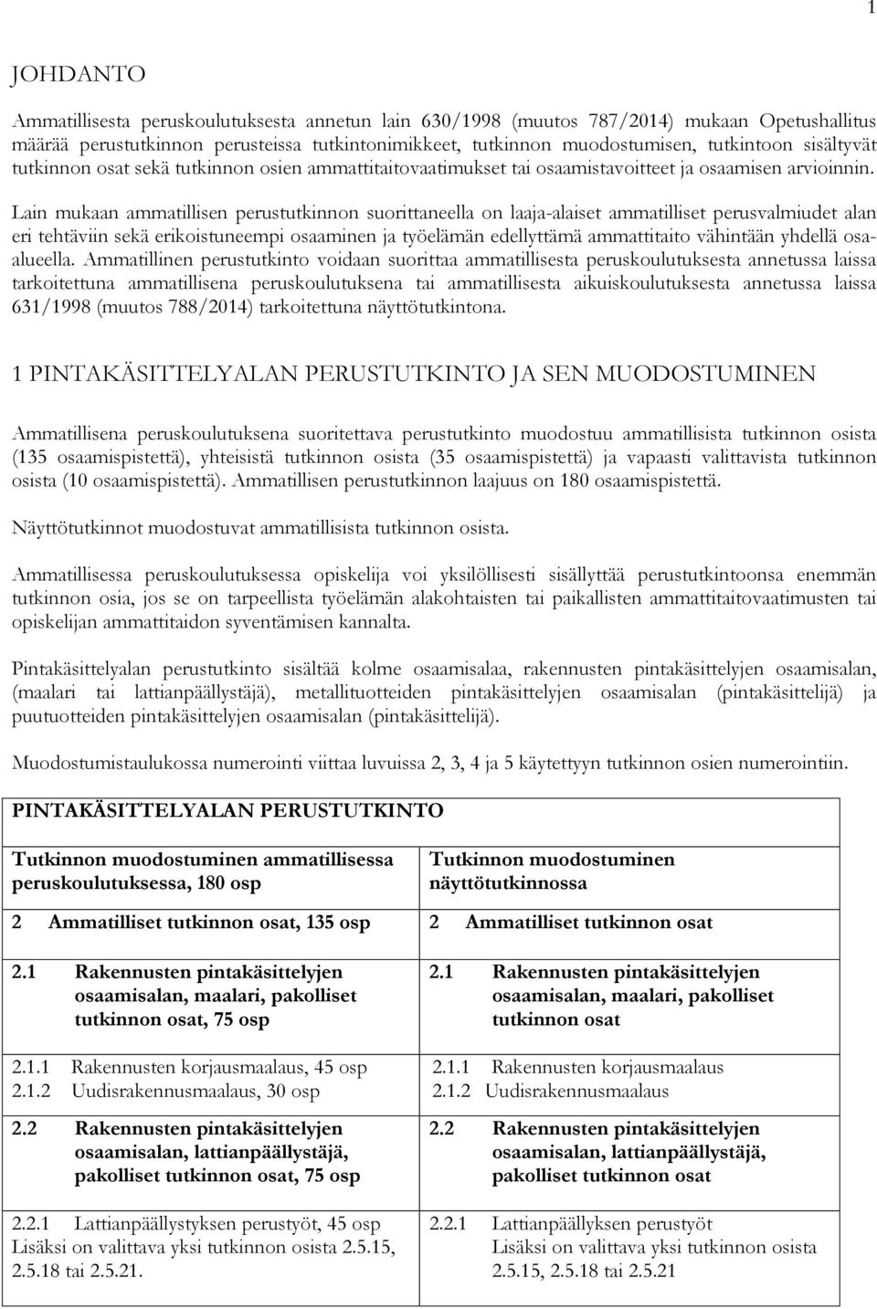 Lain mukaan ammatillisen perustutkinnon suorittaneella on laaja-alaiset ammatilliset perusvalmiudet alan eri tehtäviin sekä erikoistuneempi osaaminen ja työelämän edellyttämä ammattitaito vähintään