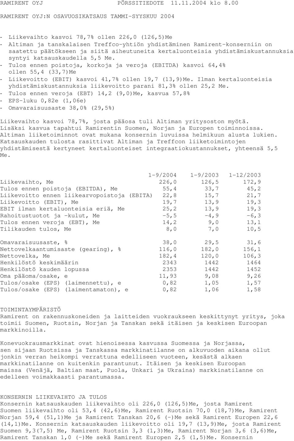 ja siitä aiheutuneita kertaluonteisia yhdistämiskustannuksia syntyi katsauskaudella 5,5 Me.