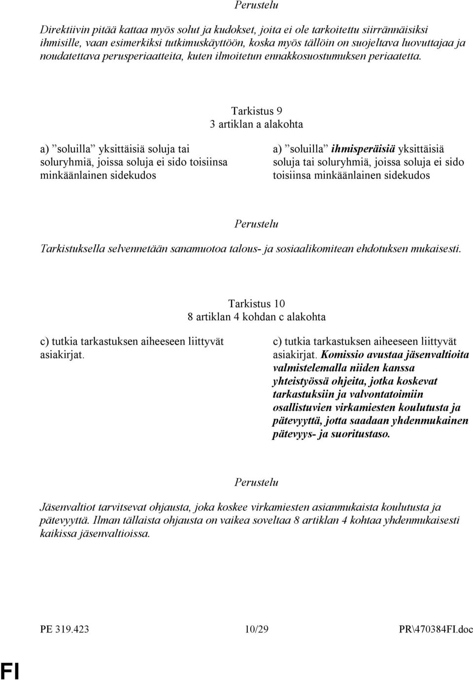 Tarkistus 9 3 artiklan a alakohta a) soluilla yksittäisiä soluja tai soluryhmiä, joissa soluja ei sido toisiinsa minkäänlainen sidekudos a) soluilla ihmisperäisiä yksittäisiä soluja tai soluryhmiä,