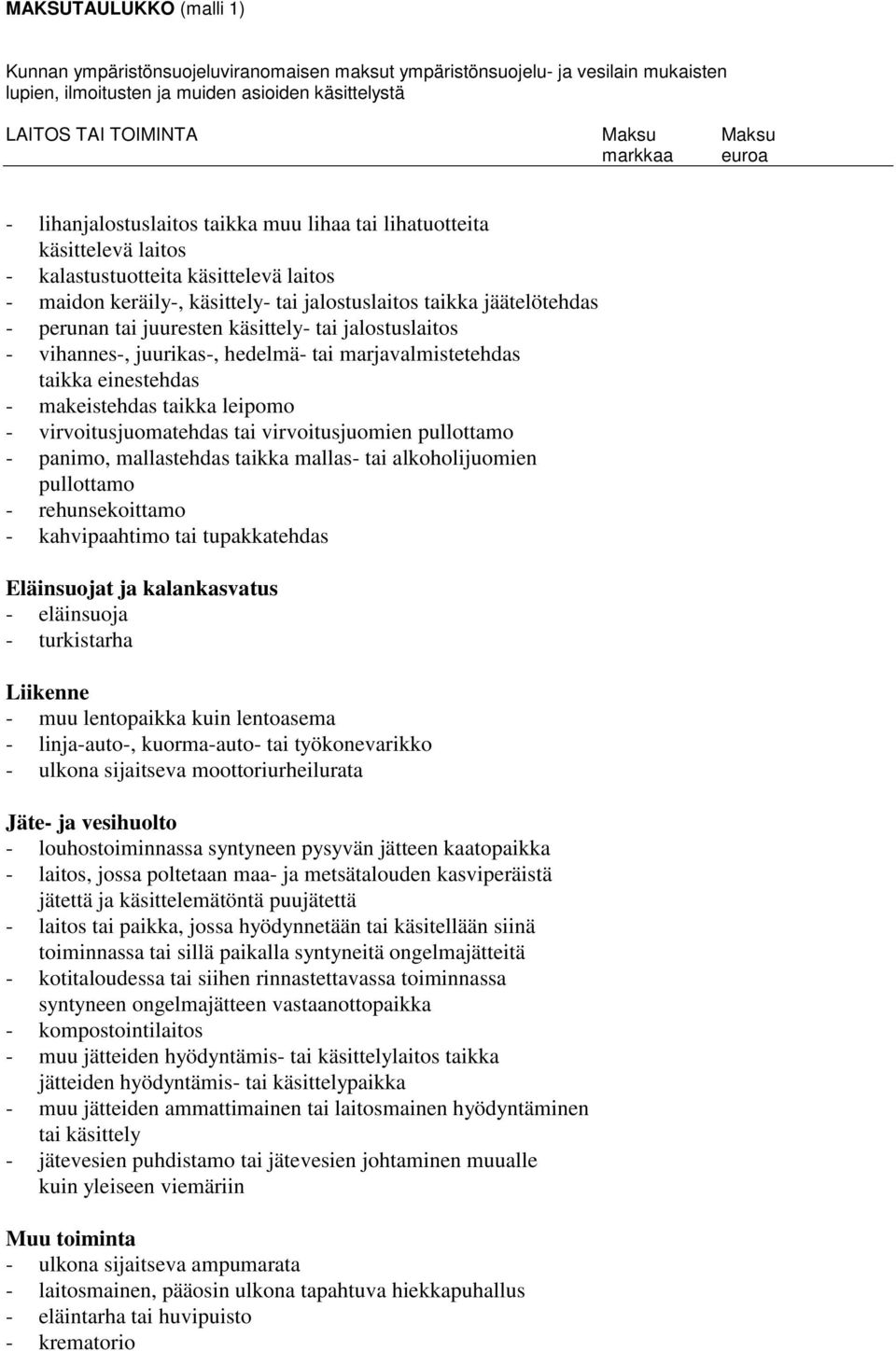 - perunan tai juuresten käsittely- tai jalostuslaitos - vihannes-, juurikas-, hedelmä- tai marjavalmistetehdas taikka einestehdas - makeistehdas taikka leipomo - virvoitusjuomatehdas tai