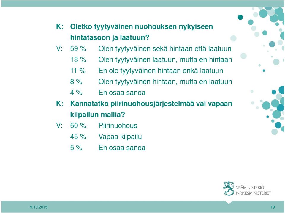 % En ole tyytyväinen hintaan enkä laatuun 8 % Olen tyytyväinen hintaan, mutta en laatuun 4 % En osaa