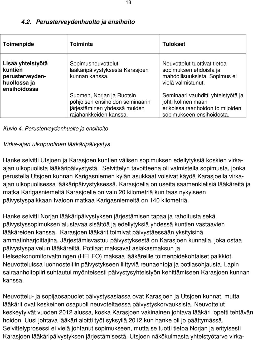 Suomen, Norjan ja Ruotsin pohjoisen ensihoidon seminaarin järjestäminen yhdessä muiden rajahankkeiden kanssa. Neuvottelut tuottivat tietoa sopimuksen ehdoista ja mahdollisuuksista.