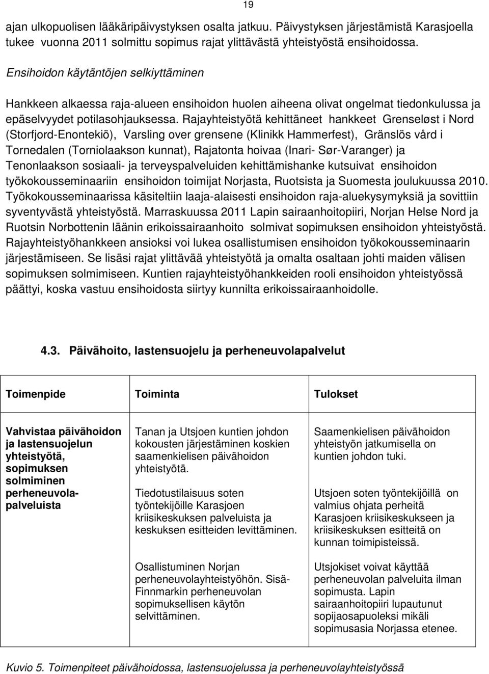 Rajayhteistyötä kehittäneet hankkeet Grenseløst i Nord (Storfjord-Enontekiö), Varsling over grensene (Klinikk Hammerfest), Gränslös vård i Tornedalen (Torniolaakson kunnat), Rajatonta hoivaa (Inari-