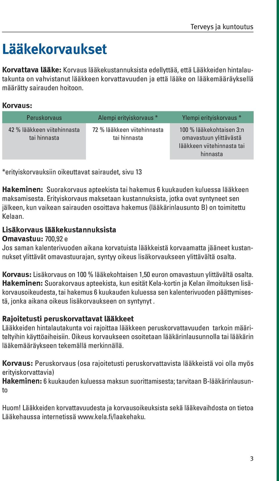 Korvaus: Peruskorvaus Alempi erityiskorvaus * Ylempi erityiskorvaus * 42 % lääkkeen viitehinnasta tai hinnasta 72 % lääkkeen viitehinnasta tai hinnasta *erityiskorvauksiin oikeuttavat sairaudet, sivu