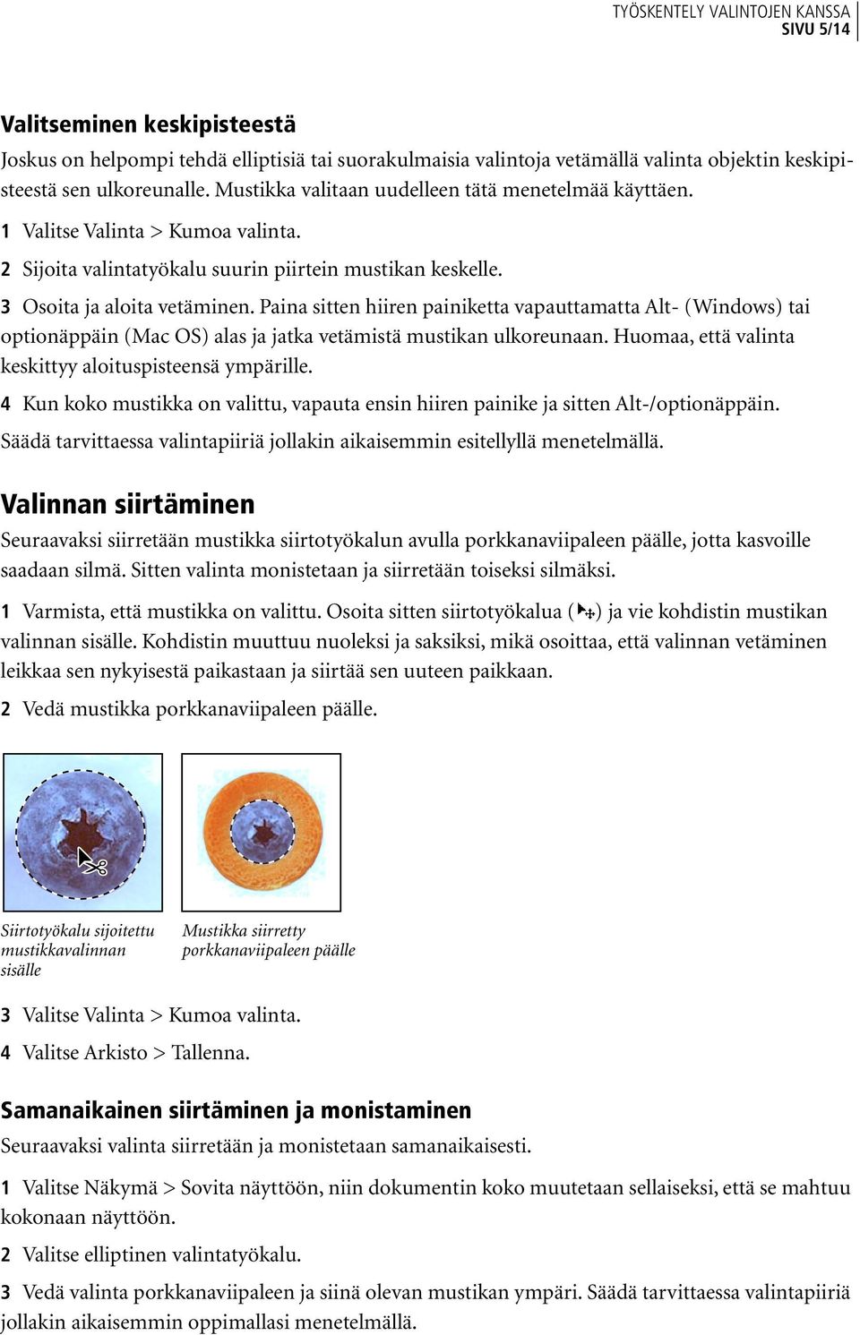 Paina sitten hiiren painiketta vapauttamatta Alt- (Windows) tai optionäppäin (Mac OS) alas ja jatka vetämistä mustikan ulkoreunaan. Huomaa, että valinta keskittyy aloituspisteensä ympärille.