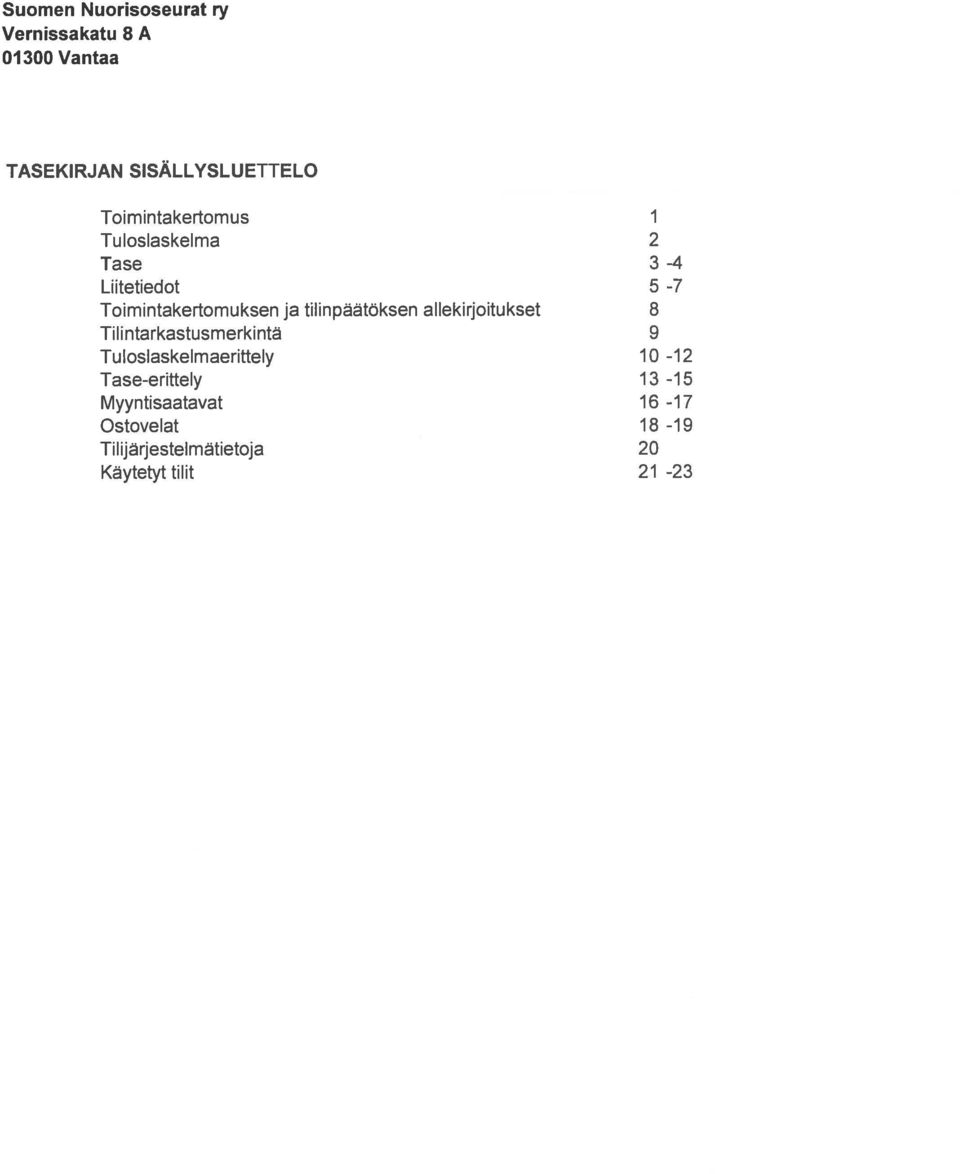 allekirjoitukset 8 Tilintarkastusmerkintä 9 Tuloslaskelmaerittely 10-12