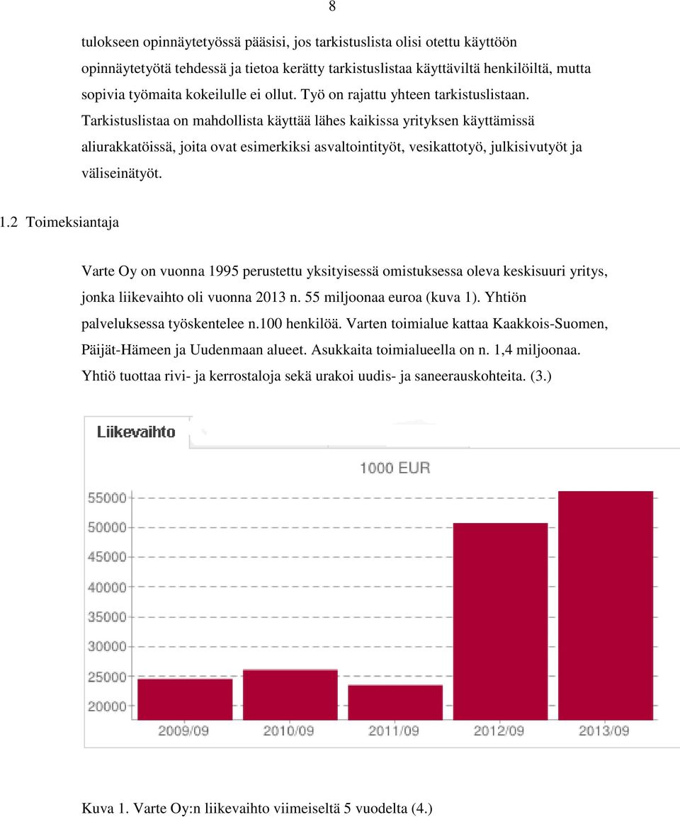 Tarkistuslistaa on mahdollista käyttää lähes kaikissa yrityksen käyttämissä aliurakkatöissä, joita ovat esimerkiksi asvaltointityöt, vesikattotyö, julkisivutyöt ja väliseinätyöt. 1.