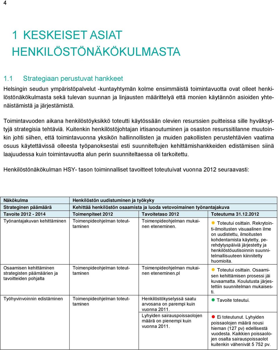 että monien käytännön asioiden yhtenäistämistä ja järjestämistä. Toimintavuoden aikana henkilöstöyksikkö toteutti käytössään olevien resurssien puitteissa sille hyväksyttyjä strategisia tehtäviä.