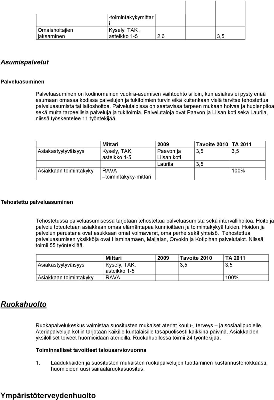 Palvelutaloissa on saatavissa tarpeen mukaan hoivaa ja huolenpitoa sekä muita tarpeellisia palveluja ja tukitoimia.