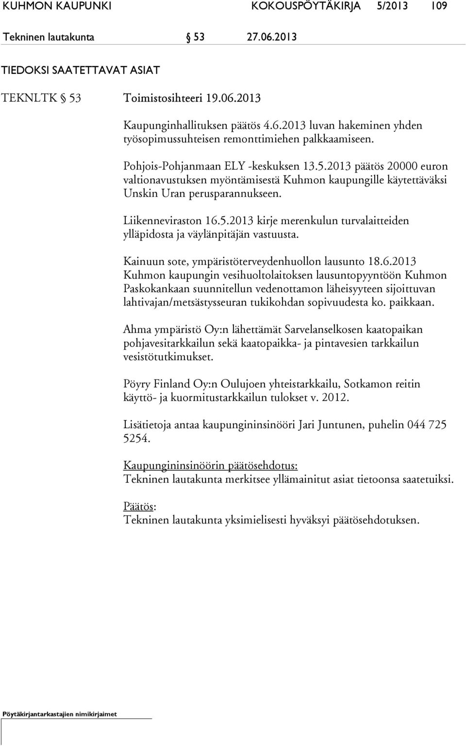 Kainuun sote, ympäristöterveydenhuollon lausunto 18.6.