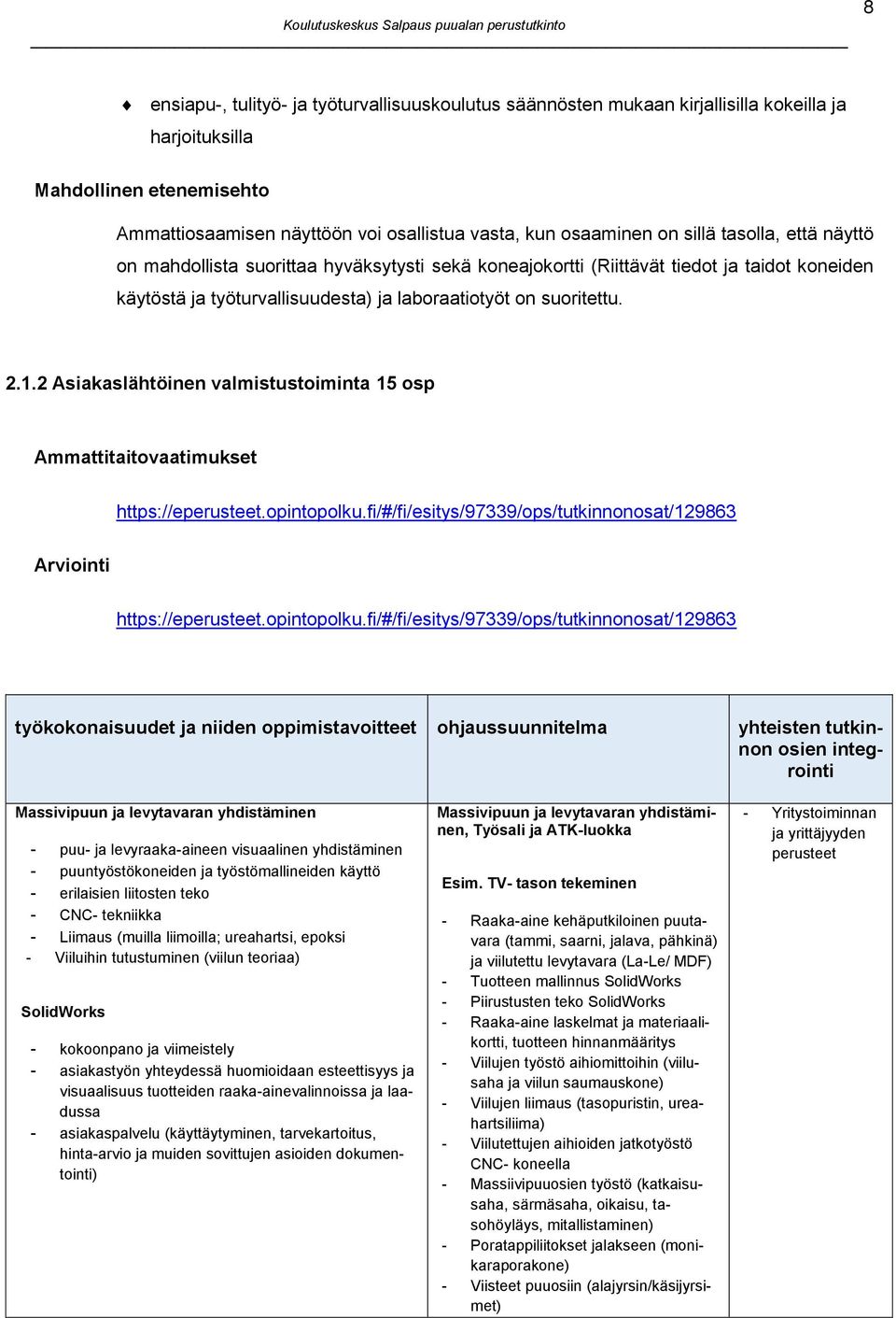 2 Asiakaslähtöinen valmistustoiminta 15 osp Ammattitaitovaatimukset https://eperusteet.opintopolku.