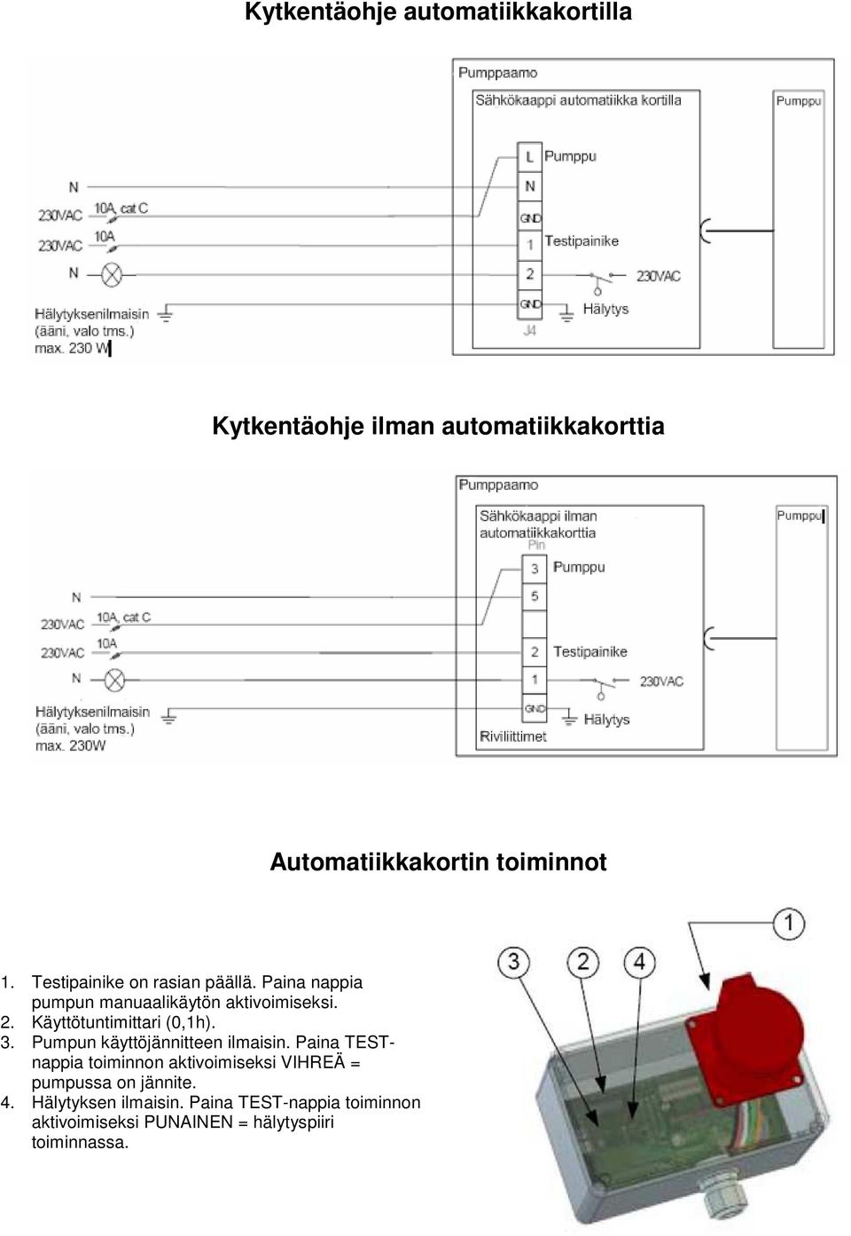 Käyttötuntimittari (0,1h). 3. Pumpun käyttöjännitteen ilmaisin.