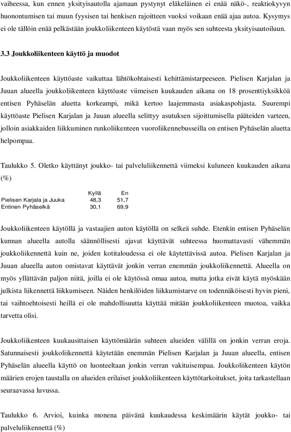 3 Joukkoliikenteen käyttö ja muodot Joukkoliikenteen käyttöaste vaikuttaa lähtökohtaisesti kehittämistarpeeseen.