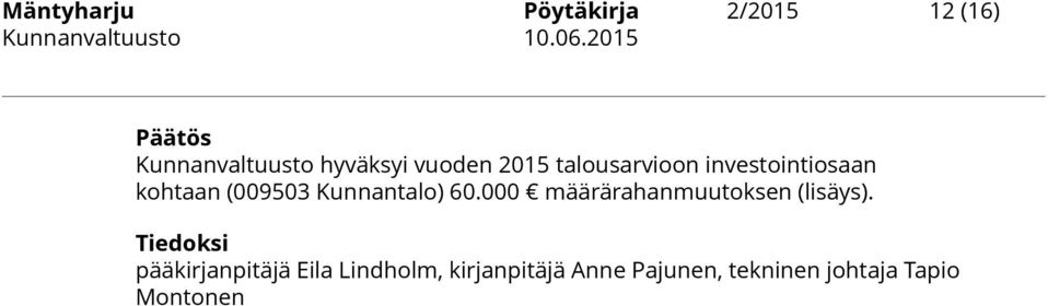 Kunnantalo) 60.000 määrärahanmuutoksen (lisäys).