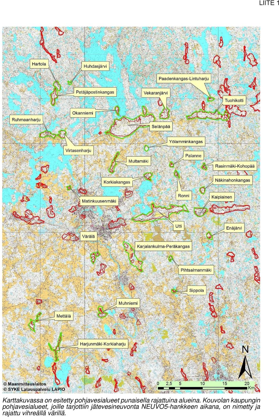 Kouvolan kaupungin pohjavesialueet, joille tarjottiin