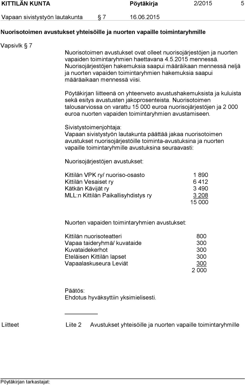 Nuorisojärjestöjen hakemuksia saapui määräikaan mennessä neljä ja nuorten vapaiden toimintaryhmien hakemuksia saapui määräaikaan mennessä viisi.